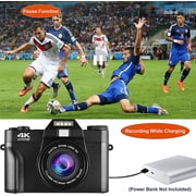 Digital Camera, 48MP Flip Screen Camcorder for Photography on YouTube, video camera with Wide-Angle Lens and Macro Lens, 32G Micro Card, 2 Batteries,1 Filters(Black)