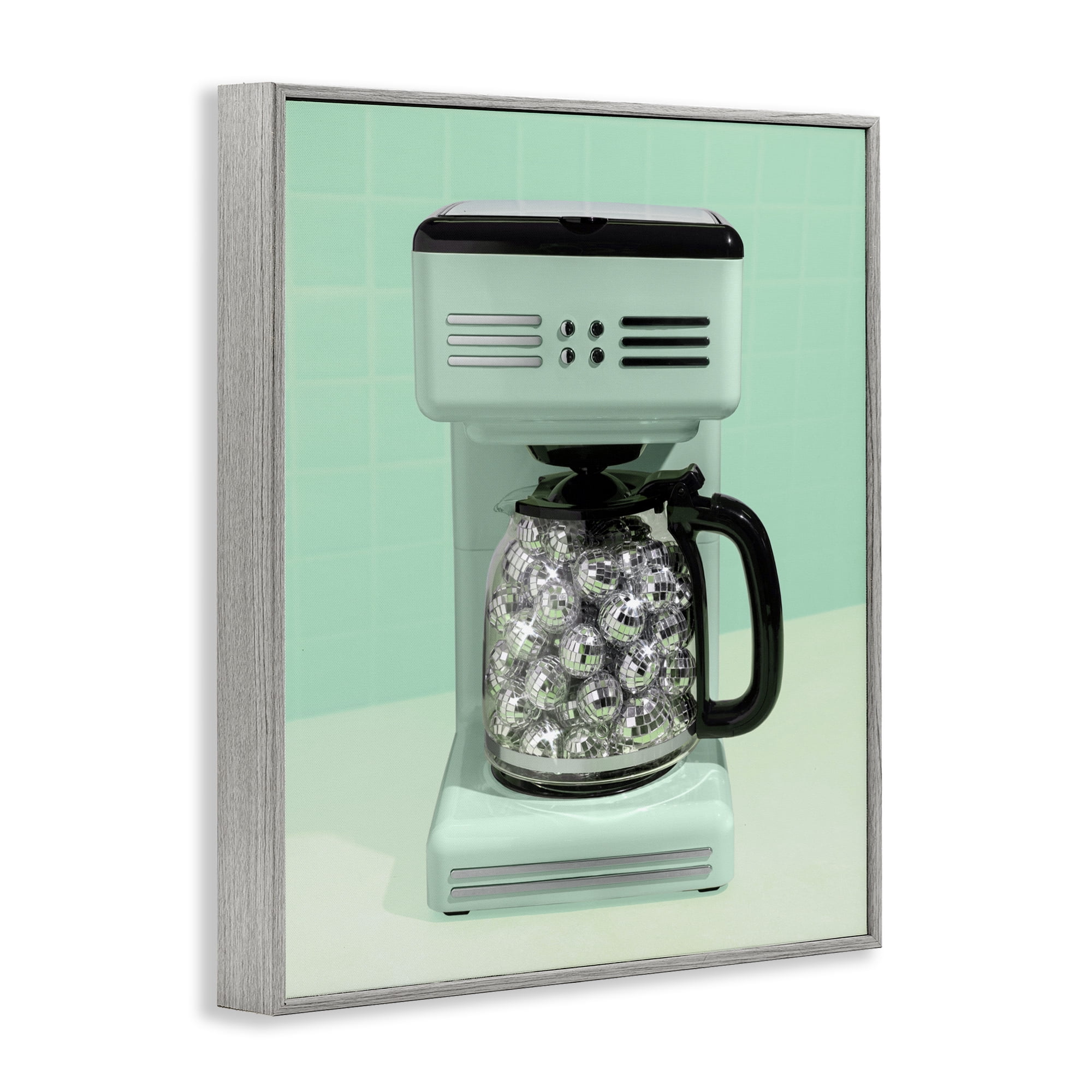 Stupell Industries Disco Coffee Maker over Green Gray Framed Giclee Art, design by LISH Creative