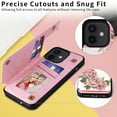 thumbnail image 4 of Allytech iPhone 12/ 12 Pro Case with Card Holder, Stylish Flower with Glitter Bling Rhinestone Stand Shockproof Slim Fit Bumper Wallet Case for Apple iPhone 12/ iPhone 12 Pro - Rose, 4 of 7