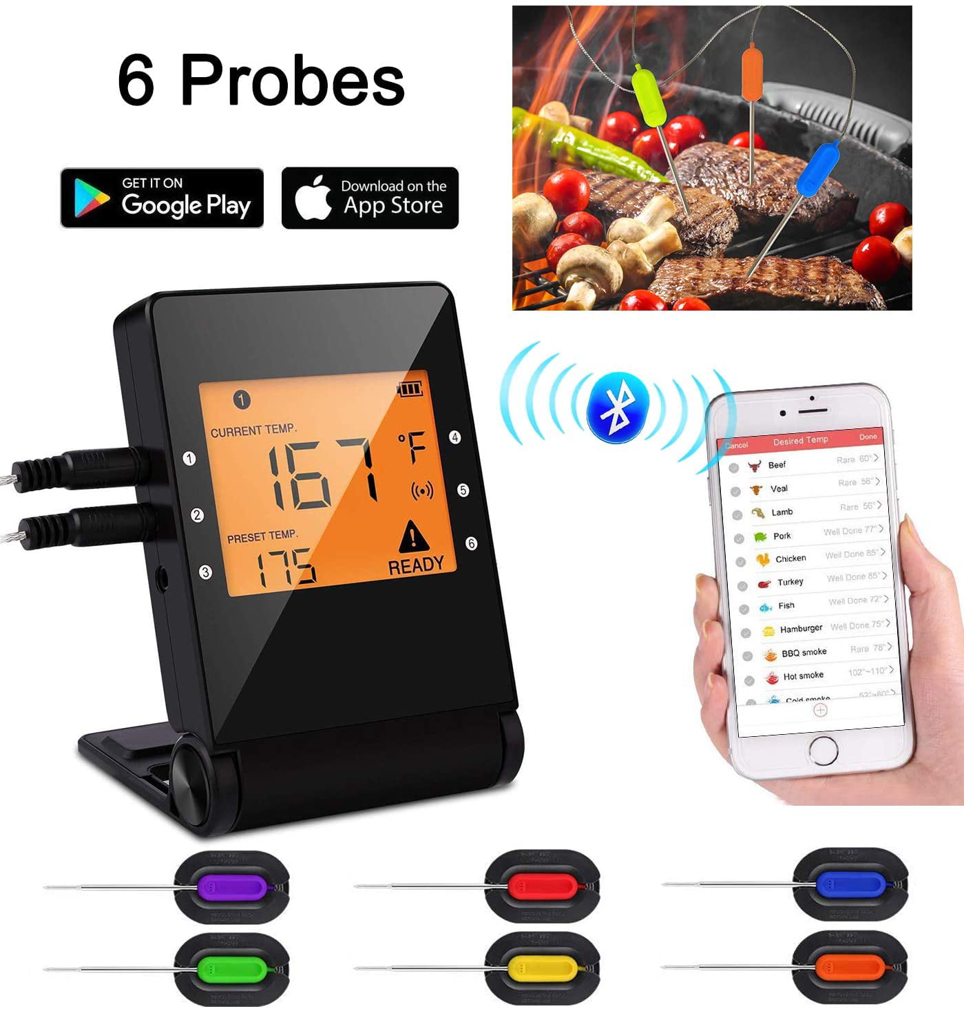 49 Best Photos Meat Thermometer Phone App : Wireless Meat Thermometer, BUKELERN Digital Bluetooth BBQ ...