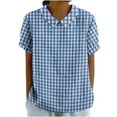 thumbnail image 2 of ALLLIST Blue Womens Tops Under $5 Plaid Collared Short Sleeve Printed Blouses Loose Cotton and Linen Womens Tees, 2 of 5