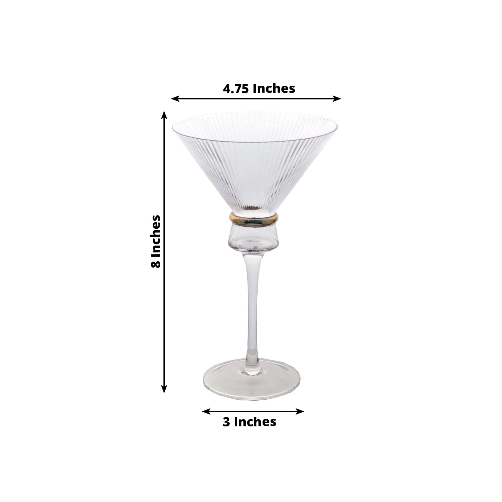 Efavormart 6-Pack Martini Glasses – 10oz Real Glass, Clear Ribbed Design with Gold Ring Accent, Elegant Cocktail Glasses for Martinis & Cosmopolitans – 8" Tall