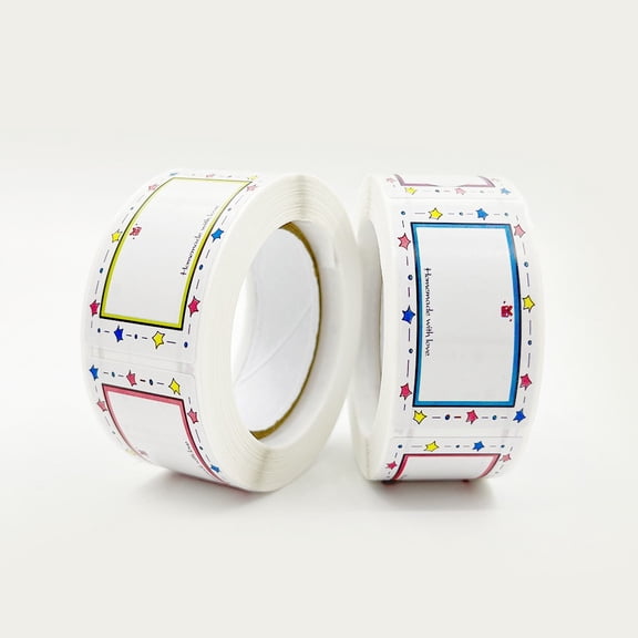 Roll of Colorful Blank Label Stickers with Border Patterns Self-Adhesive for Kitchen Jars and Office Organization