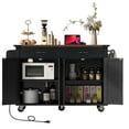 thumbnail image 6 of Homy Casa Farmhouse Kitchen Island with Drop Leaf, Power Outlet, Storage & Wheels, Black, 6 of 8