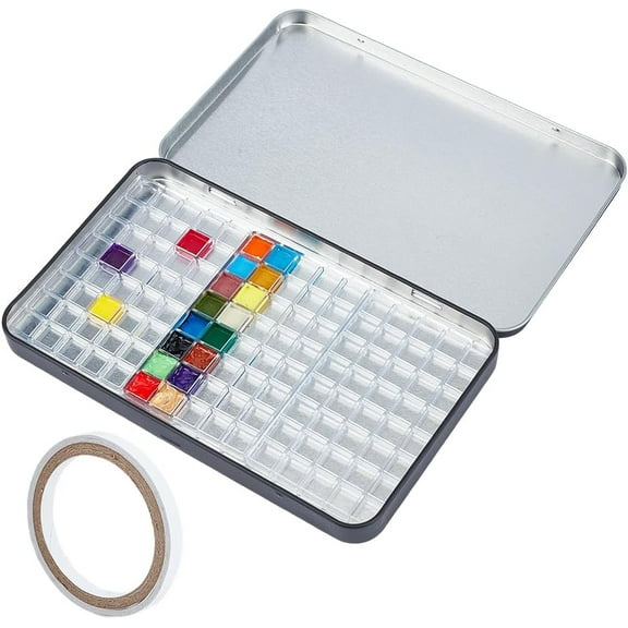 1set Iron Empty Watercolor Tin box Palette Paint Case with Plastic Tray Rectangle Black 179x111x15mm