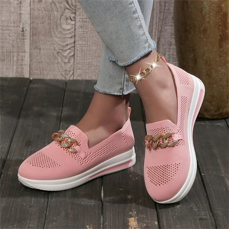 

Sehao Ladies Fashion Solid Color Mesh Metal Chain Decorative Thick Soled Casual Sports Shoes Mesh Pink 7 US (Wide Widths Available)