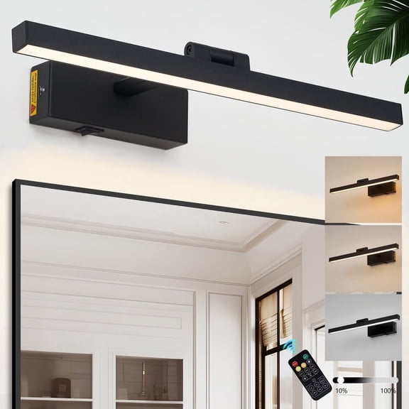 GCGAFUL Battery Operated LED Vanity Light, 5000mAh Rechargeable Wireless Wall Sconce with Remote, Dimmable, 3 Color Temperatures, Timing Function