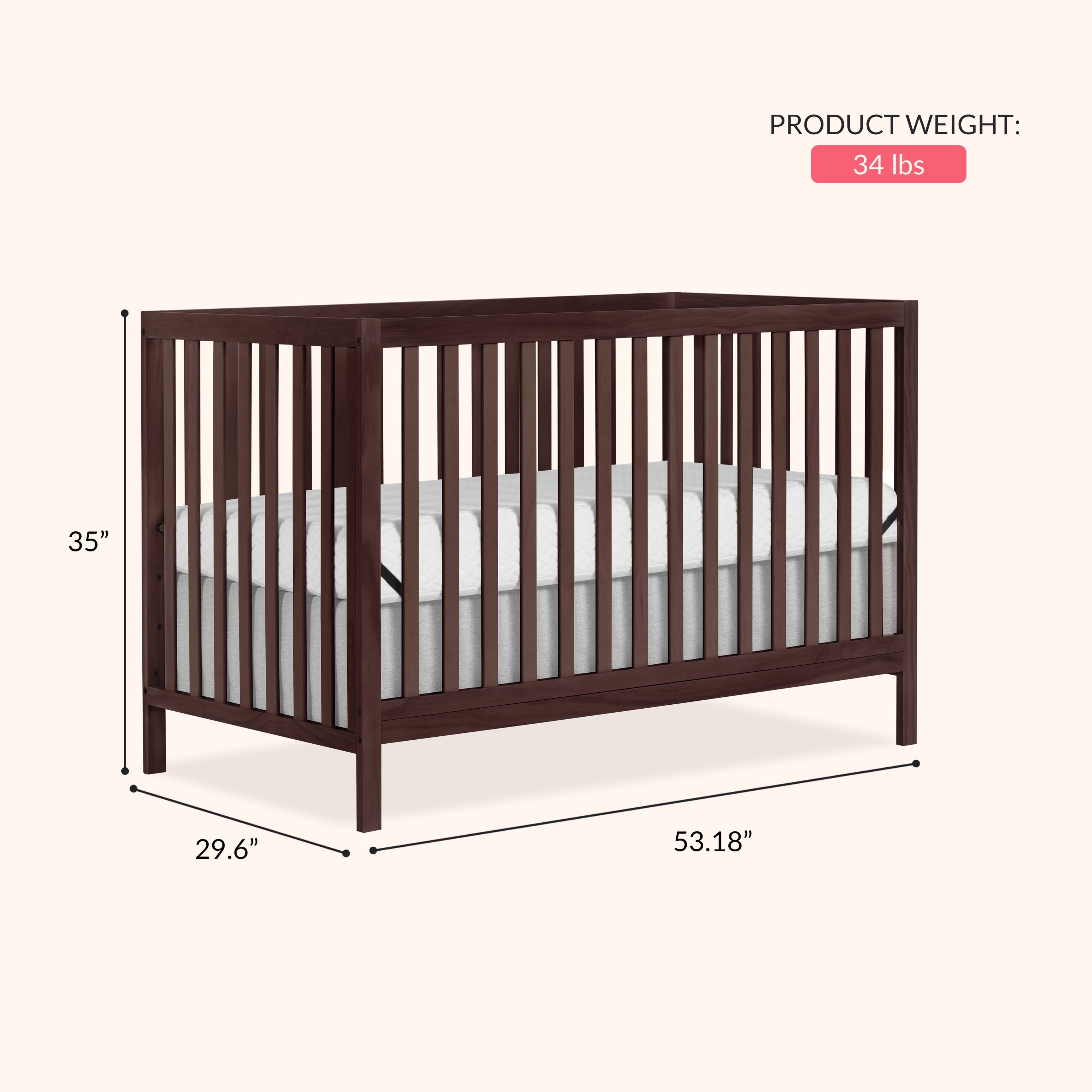 Dream On Me Synergy MOD 5-in-1 Convertible Crib, Converts from Baby Crib to Toddler Bed, Day Bed, Kids Bed and Full Size Bed, Three Adjustable Mattress Height Positions, Espresso