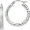 thumbnail image 1 of 14K White Gold Satin And Diamond-Cut 3mm Round Hoop Earrings (20 X 2.5) Made In Peru tc277, 1 of 6