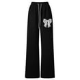thumbnail image 4 of Tisuna Sweatpants For Girls Child Bowknot Print Elastic Waist Straight Leg Pants Loose Lightweight Spring Autumn Kids Sport Wear Black Size 10-11 Years, 4 of 5