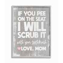 Stupell Industries Pee On Seat Funny Word Bathroom Wood Textured Grey Design Gray Farmhouse Rustic Framed Giclee Texturized Art by Daphne Polselli