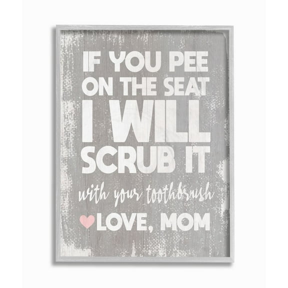 Stupell Industries Pee On Seat Funny Word Bathroom Wood Textured Grey Design Gray Farmhouse Rustic Framed Giclee Texturized Art by Daphne Polselli