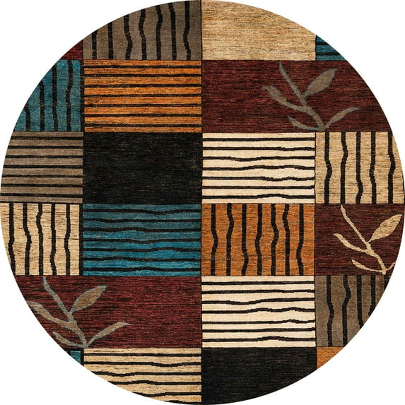 Ahgly Company Indoor Round Abstract Red Abstract Area Rugs, 5' Round