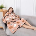thumbnail image 5 of Oversized Wearable Blanket Hoodie,Pink Halloween Ghosts Bats and Pumpkins Sherpa Blanket Hoodie with Super Pockets,Super Warm Fuzzy Pullover for Women & Men, 5 of 6