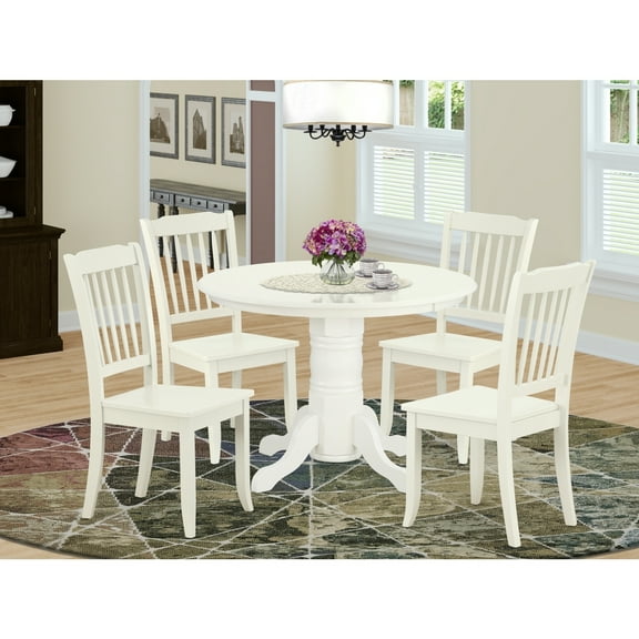 Vintage Dining Set - 5 Piece Round Table & Chair Set - Cozy Kitchen Table for 4 - Farmhouse Style Dining Room Furniture