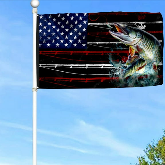 Bayyon Musky Fishing Flag Musky Fishing American Grommet Flag Banner with Grommets 3x5Feet Man cave Decor