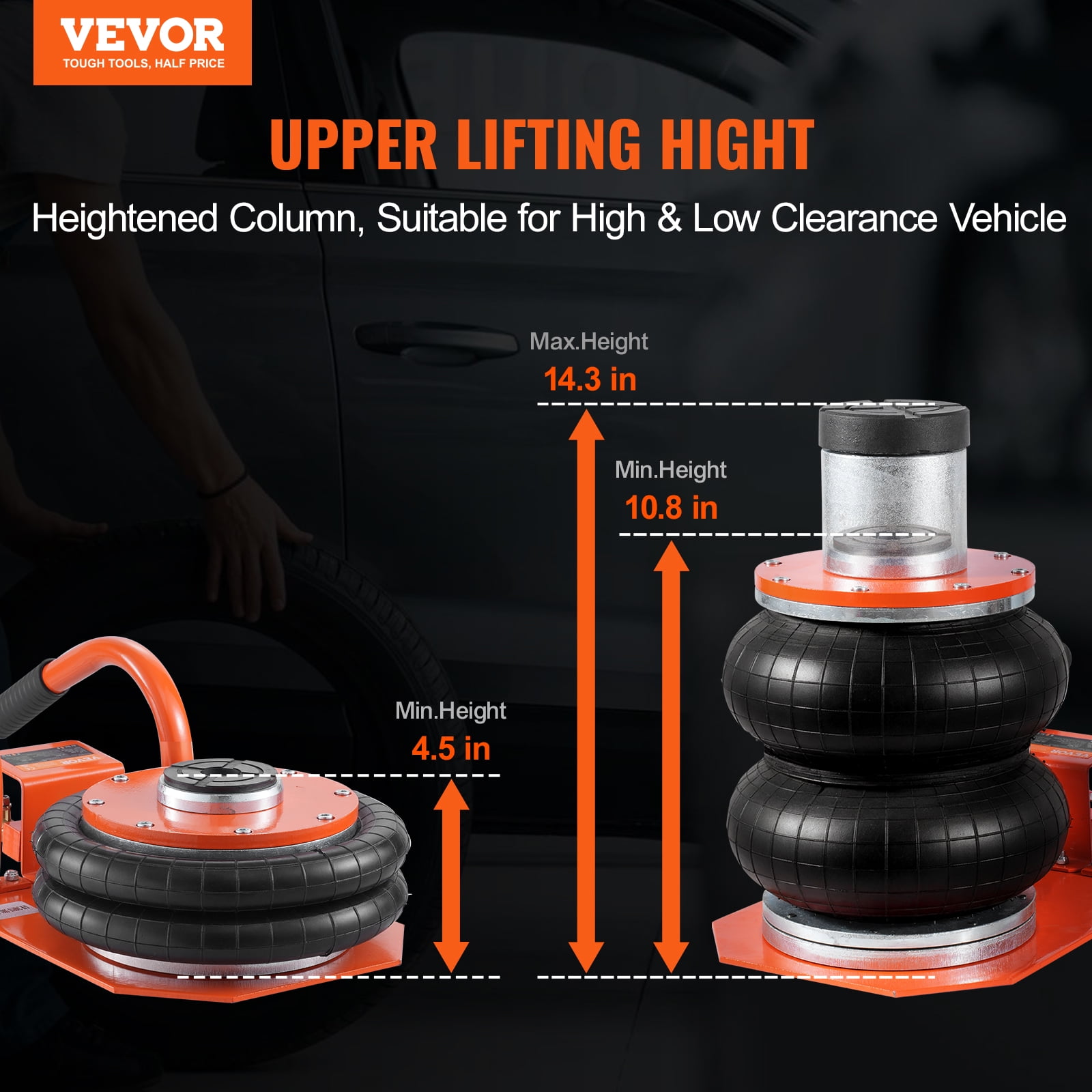 VEVOR Air Jack, 3 Ton/6600 lbs, 3-8S Pneumatic Lifting Jack with Heightened Column & 6 Steel Tubes, Compact, Easy-to-Lift & Space-Saving Jack with Thick Rubber Pad, Fits for Sedan, SUV, Pickup Truck