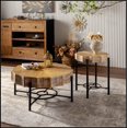 thumbnail image 2 of 31.5 "Vintage Patchwork Lace Shape Coffee Table with Natural Pine Grain Table Top and Dimpled Metal Cross Legs, Cedar Coffee Table Set (Set of 2), 2 of 14