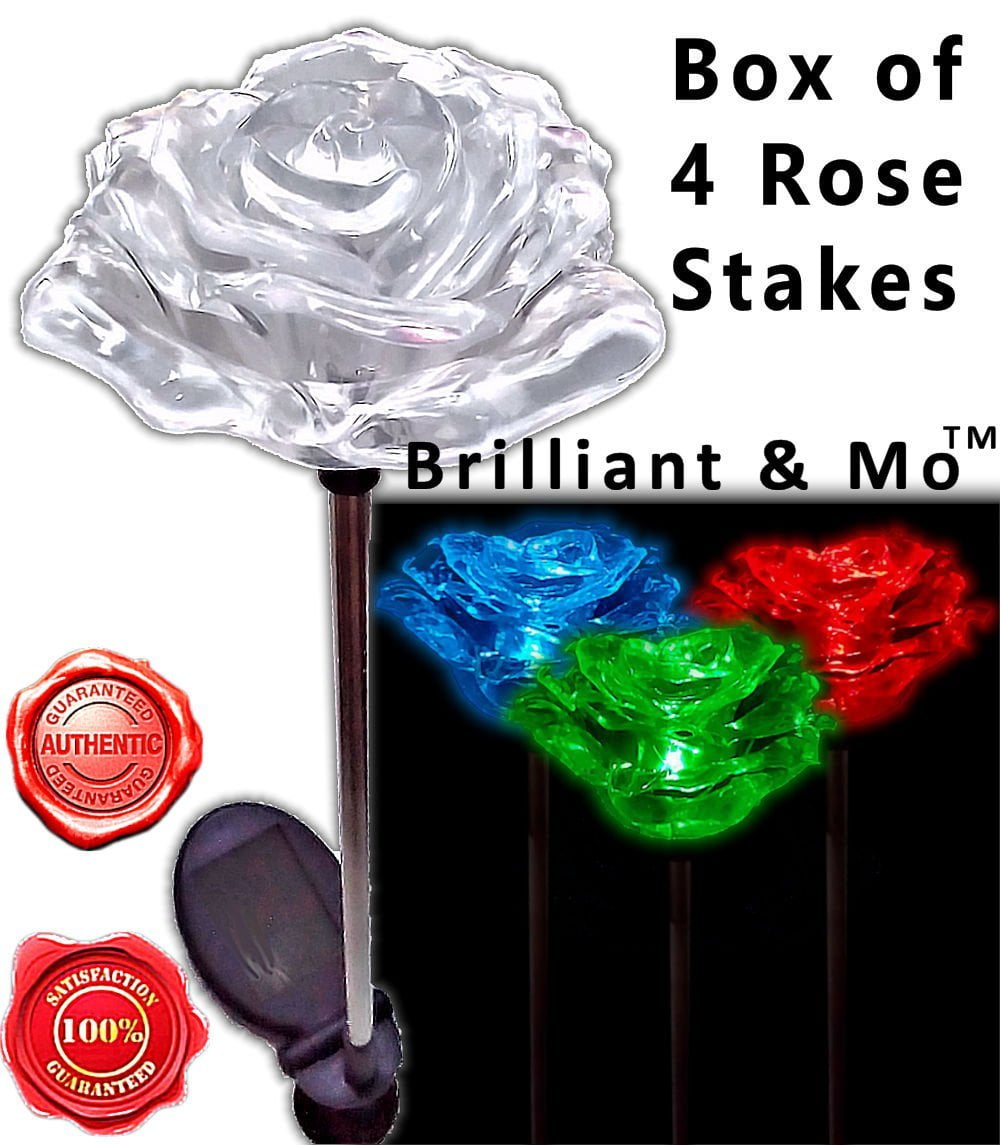 Lovely Brilliant Solar Rose Lights Rose Flower Garden Stakes (Set of 4