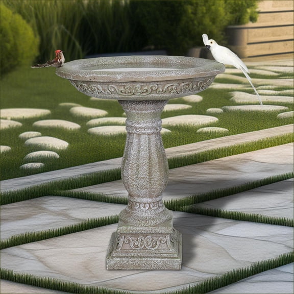 Bird Baths | Traditional 23.8" Tall Pedestal Bird Bath for Garden Patio | Concrete Cement | Birdbath Single Tier Pedestal