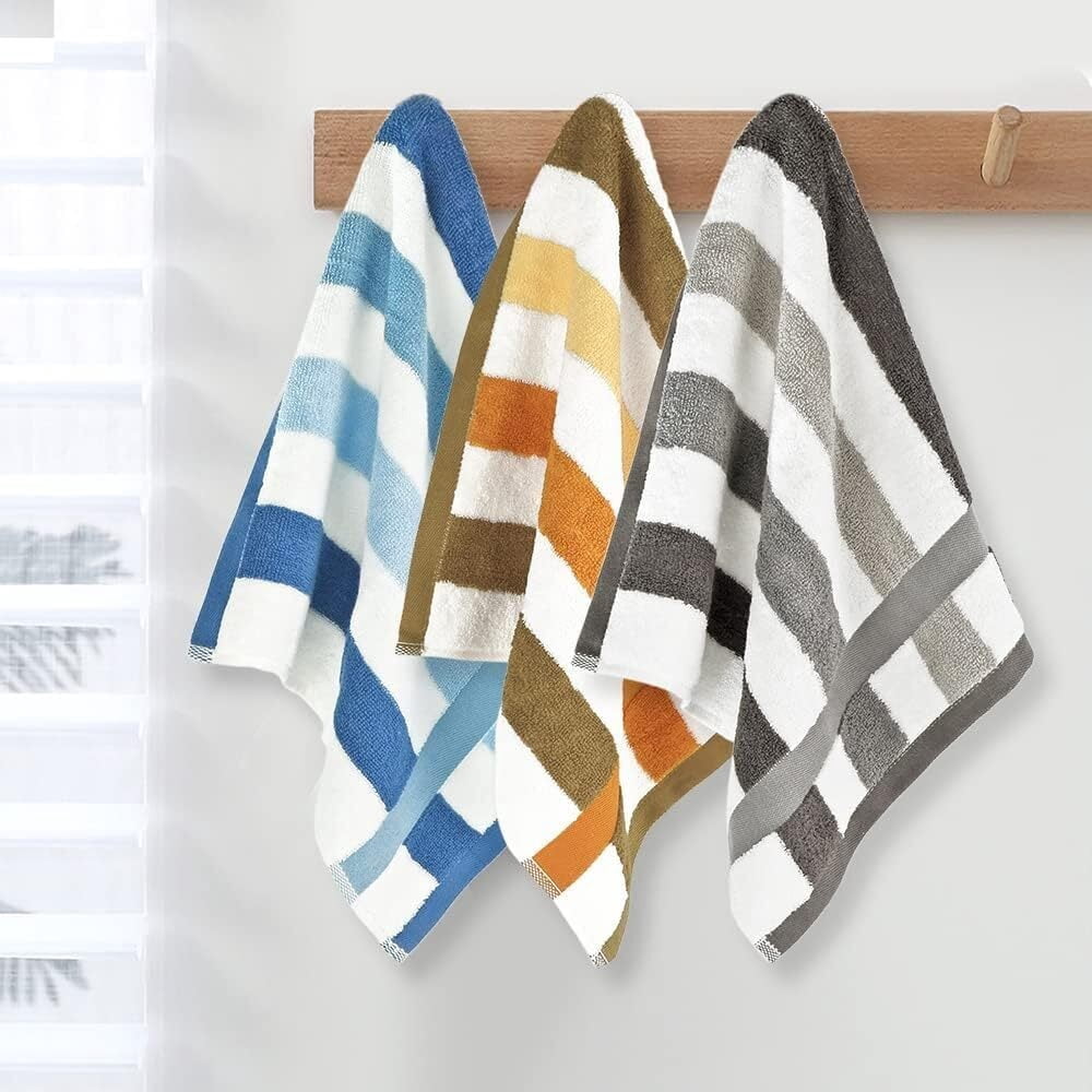 Cotton 12 Pack Striped Washcloths, 13 x 13 Inches, 3 Colors - Face and Body Cleansing Towels