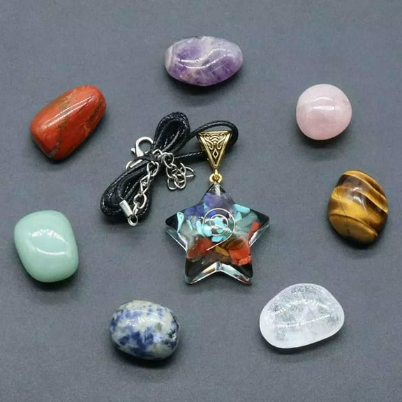 EOEMY Natural Orgonite Crystal Gem Star Pendant Energy Healing Necklace Set Gift Box
