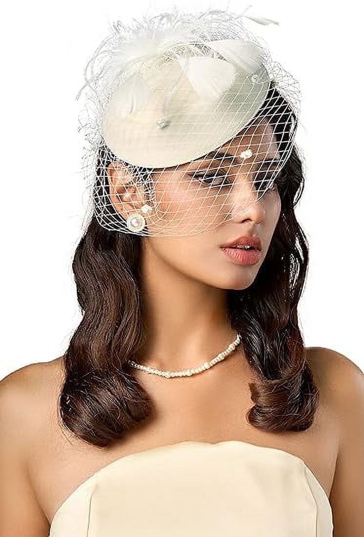 7934 Womens Fashion Headbands Fascinators Hat Bridal Wedding Veil Mesh Elegant Black Fascinator Hat with Veil & Flowers | Wedding  main image 4