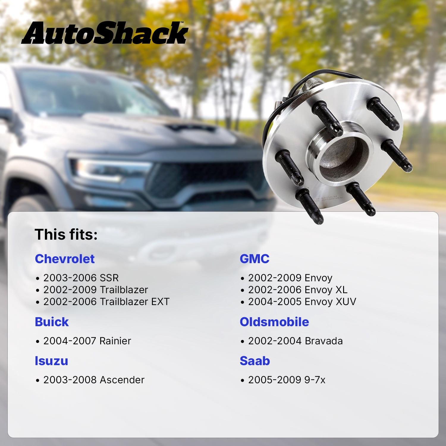 AutoShack Front Wheel Hub Bearing Assemblies - Driver and Passenger Side for Chevrolet & GMC, Trailblazer 2002-2009 Envoy 2002-2009, 4WD AWD RWD L6 4.2L V8 5.3L 6.0L - 6-Lug, With ABS
