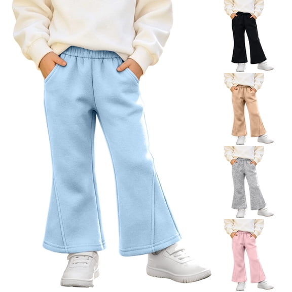 Girls Sweatpants Casual Kids 12Months-11Years Comfortable Warm Solid Color Elastic Waist Trousers Outdoor Sports Pants with Pockets Outerwear Girls Clothes