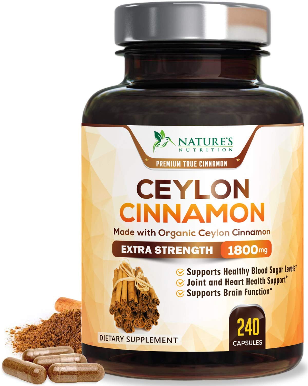 Nature's Nutrition Cinnamon Capsules Organic True Ceylon Pills, 1800 mg