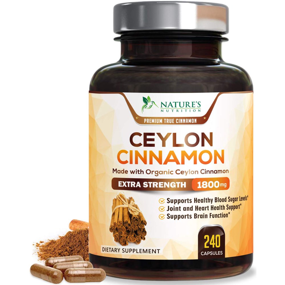 Nature's Nutrition Cinnamon Capsules Organic True Ceylon Pills, 1800 mg