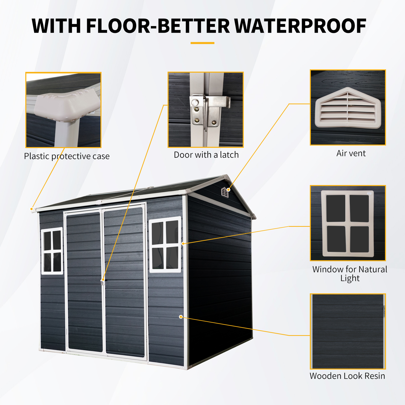 Alvantor 8 x 6 Ft Resin Storage Shed with Floor Outdoor Waterproof Garden Shed with Window and Lockable Door for Backyard, Garden, Patio Black