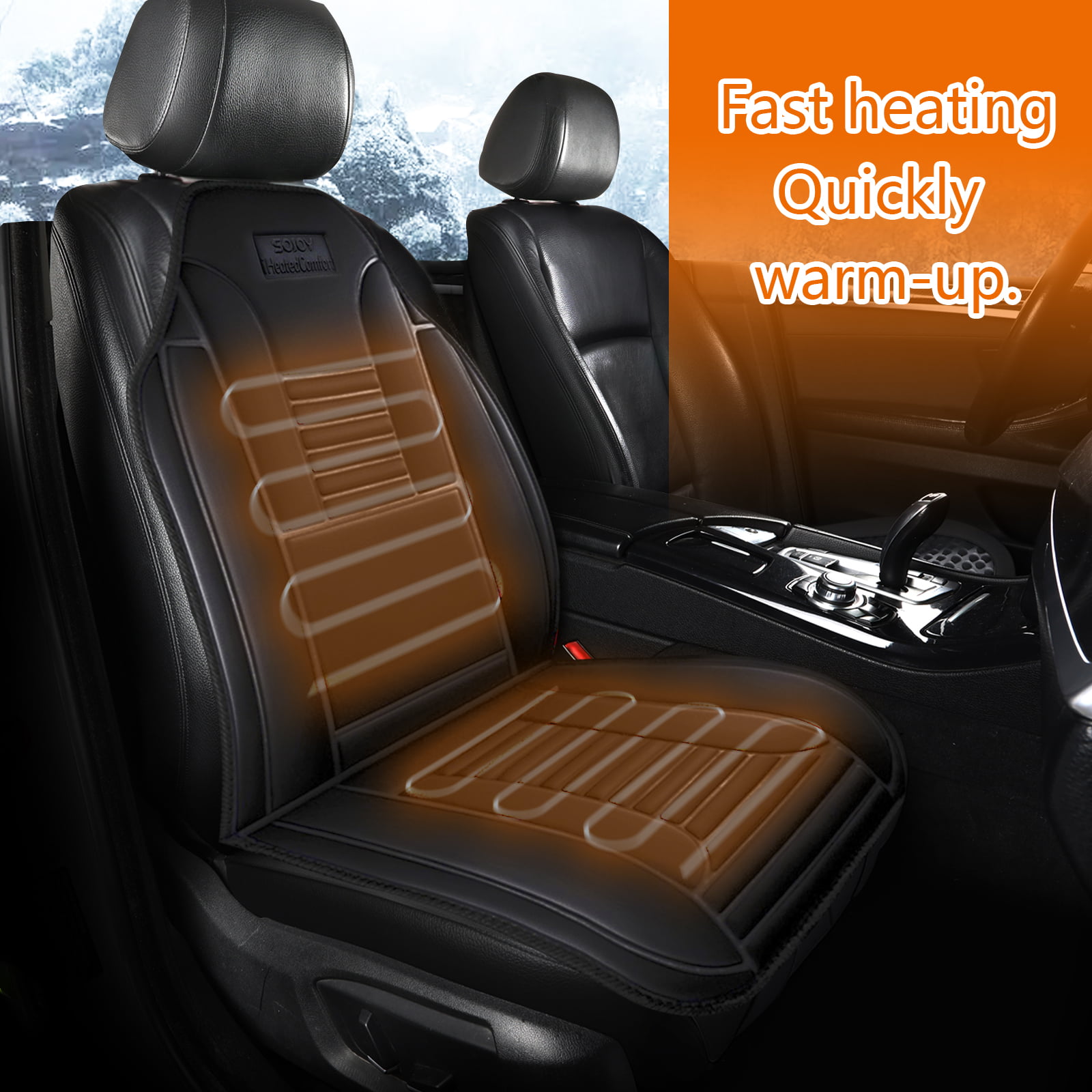 12V Heated Car Seat Cushion Warmer Made with Super Soft Velour,  High/Med/Low, 45 Mins Auto Shut-Off And Thermostat to Protect Over Heating  Sojoy