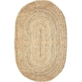 thumbnail image 2 of DecorAvenue Hand Woven Braided Farmhouse Jute Area Rug Beige Natural Color 3 ft x 5 ft Oval, 2 of 5