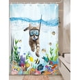 thumbnail image 2 of Funny Cat Shower Curtain Set Teal Blue Sea Ocean Shower Curtains with Animal Octopus Starfish Turtle Anchor Fish Nautical Bathroom Curtain Ocean Cute Shower Curtains for Bathroom Decor (47X64), 2 of 5