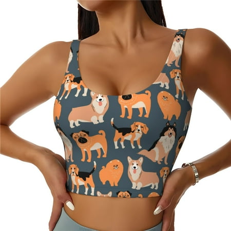 Matuu Corgi Collie Pug for Women s Sports Bra - Soft  Comfortable and Breathable Sports Vest for Yoga  Fitness  and Dance-Medium