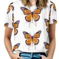 thumbnail image 1 of Monarch T-Shirt à Manches Courtes à Volants Aquarelle pour Femmes Col en V Imprimé T-Shirt Éclaboussures d'Insectes Monarques Orange, 1 of 5