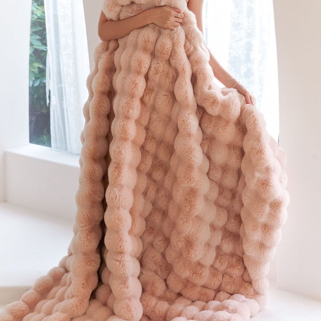Manta de imitación de conejo, manta de terciopelo con burbujas, manta gruesa de doble cara para la siesta en la oficina, funda para sofá
