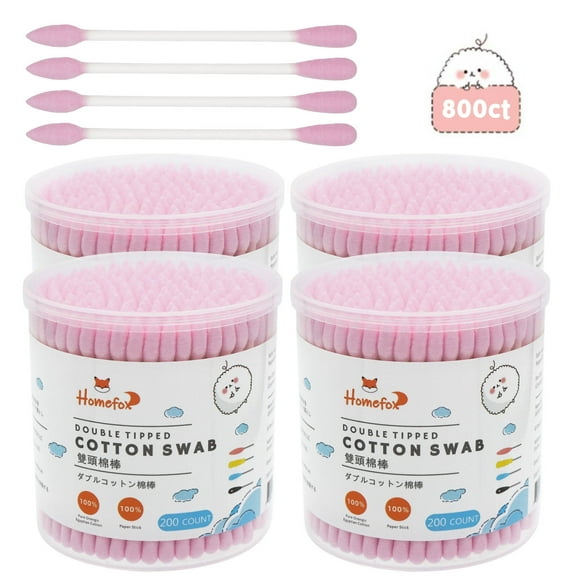 HOMEFOX 800 Count Pink Cotton Swabs with Precision Pointed Tips, Pure Organic Cruelty-Free