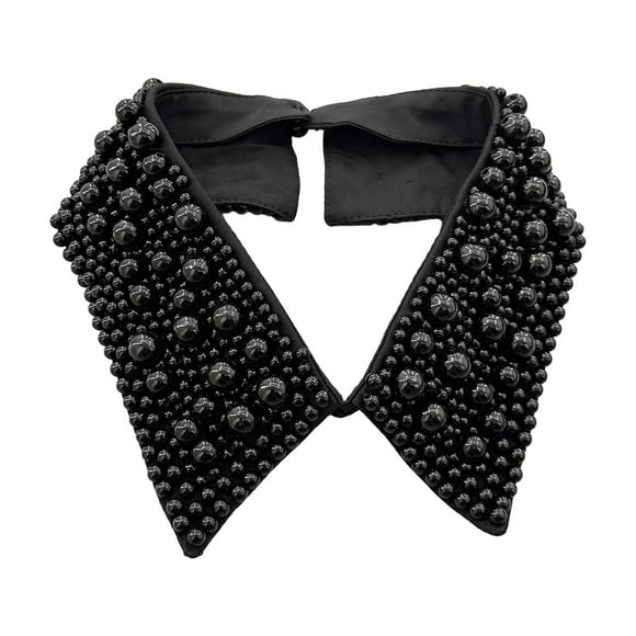 Gargantilla de Solapa de Chal Falso para Mujer Y Niña, Accesorios Informales, Collar, Corbatas para Ropa, Blusa, Suéteres, Ropa de Carnaval Negro