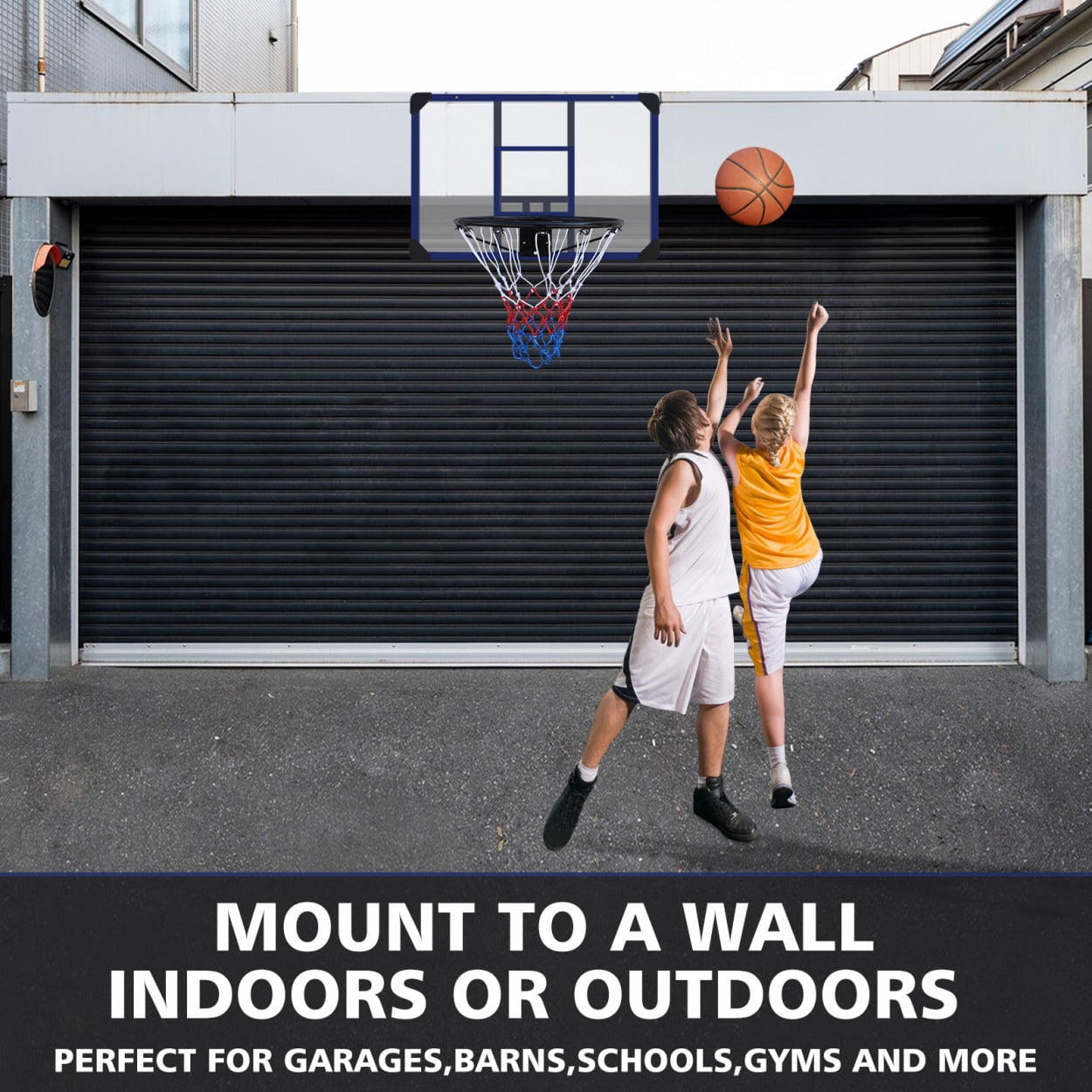 Wall-Mounted Basketball Hoop 35x24" Shatterproof Backboard Foldable Design Durable Metal Construction All-Weather Mesh for Indoor/Outdoor Home Gym Use
