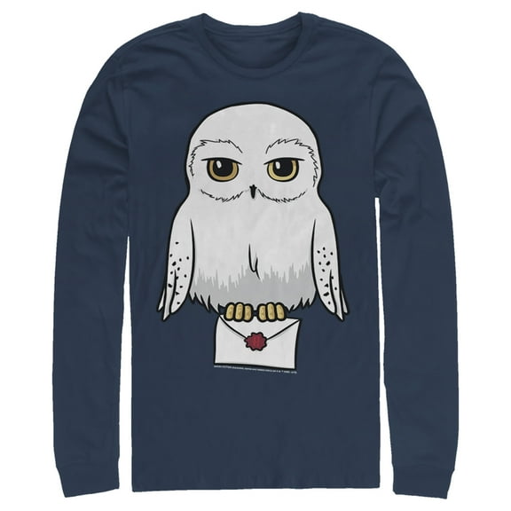 Men's Harry Potter Cartoon Hedwig Letter  Long Sleeve Shirt Navy Blue Large