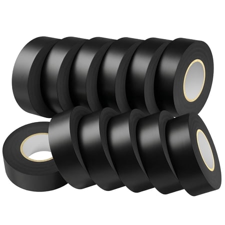 12 Pack Black Electrical Tape Waterproof 0.75 in x 66 FT High Temp Electric Tape Under 600V for All Weather - UV Protection - Flame Retardant