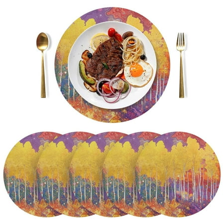 

Round Placemats Plate Mats 15 Inch Non-Slip Heat Resistant Washable PVC Set Table Decoration for Kitchen Dining Colorful Aspen Grove