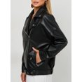 thumbnail image 3 of -Chaqueta de cuero sintético para mujer, abrigo holgado con cremallera y cinturón, color negro, para motociclista, primavera y otoño, 3 of 5