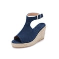 thumbnail image 3 of Gomelly Ladies Platform Sandal Peep Toe Espadrille Wedge Sandals Beach Shoes Comfortable Summer Work Deep Blue 8.5, 3 of 9