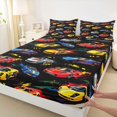 thumbnail image 3 of Erosebridal Race Car Fitted Sheet, Colorful Queen Bedding, Colorful Black 3-Piece 1 Fitted Sheet and 2 Pillowcases, 3 of 6