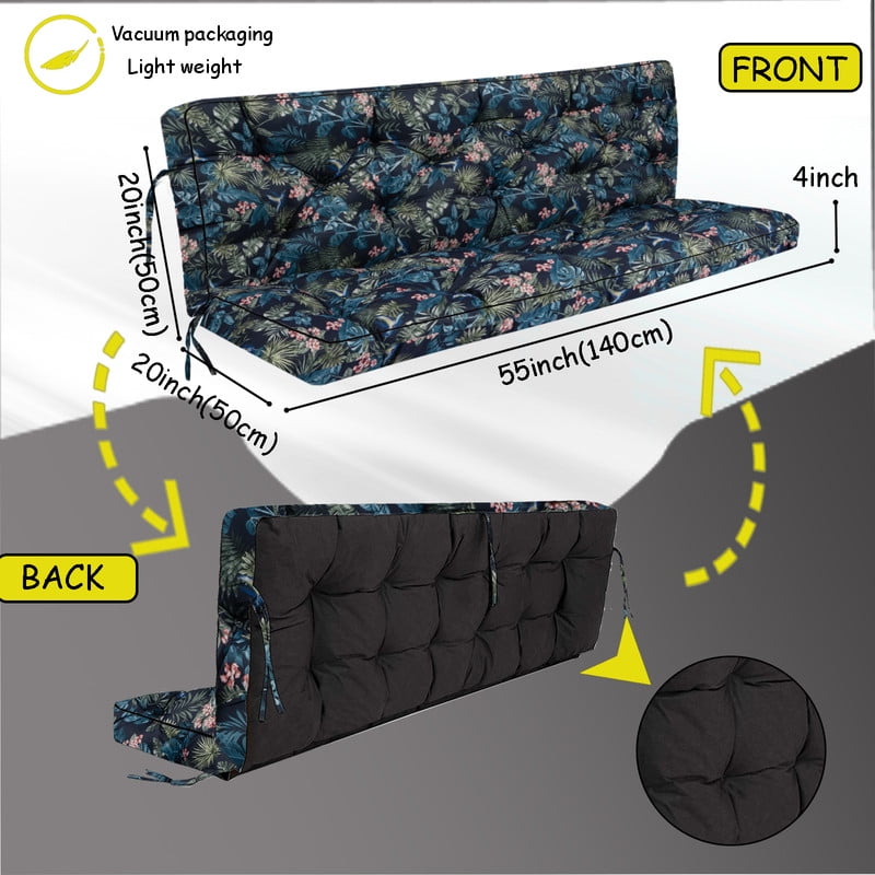 Swing Cushions 3 Seater Replacement, Waterproof Porch Swing Cushions, Thicken 5" Bench Cushions for Outdoor Furniture With Backrest , Patio Loveseat Sofa Pads（hummingbird,40*55in）