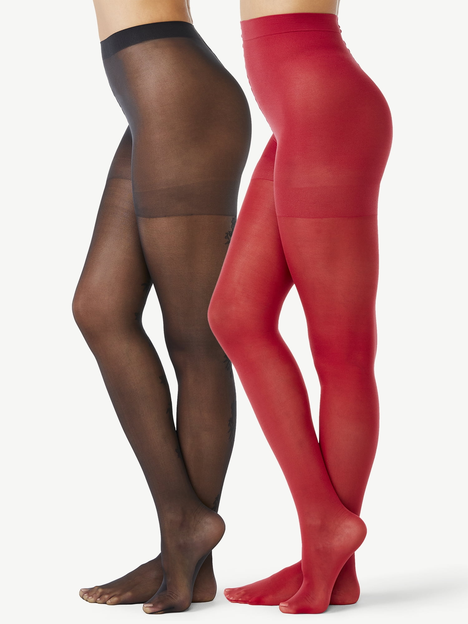Joyspun Women's Floral and Opaque Sheer Tights, 2Pack, Sizes S to 2XL