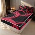 thumbnail image 3 of Erosebridal Geometric Circle Zipper Queen Comforter Set with Fitted Sheet and 2 Pillowcases, Abstract Swirl Line Zipper Bedding Set, Red Black, Black Reversible, 3 of 7